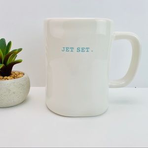 Rae Dunn ‘Jet Set’ Ceramic Mug Cream Teal